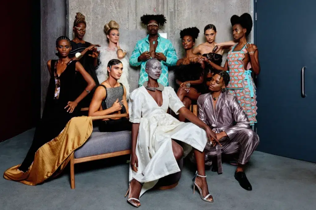 Group portrait of fashion models wearing fine jewellery at the Mineshift event at Zeitz MOCAA in Cape Town, captured by a professional event