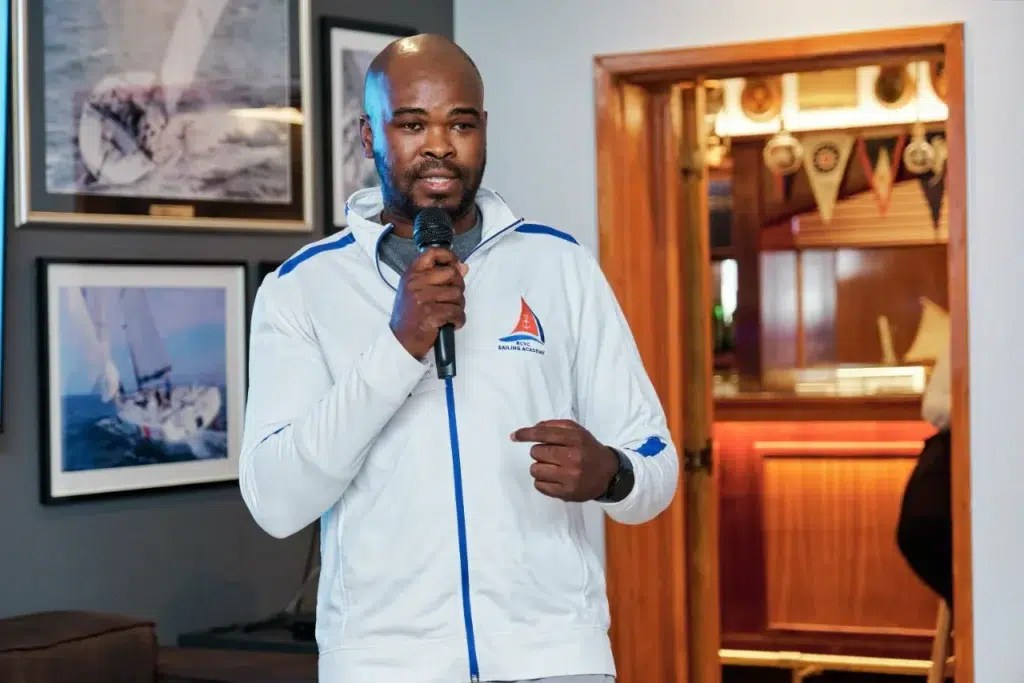 Professional event photography in Cape Town. Sibusiso Sizatu at Beyond the Horizon event at Royal Cape Yacht Club, captured in action.