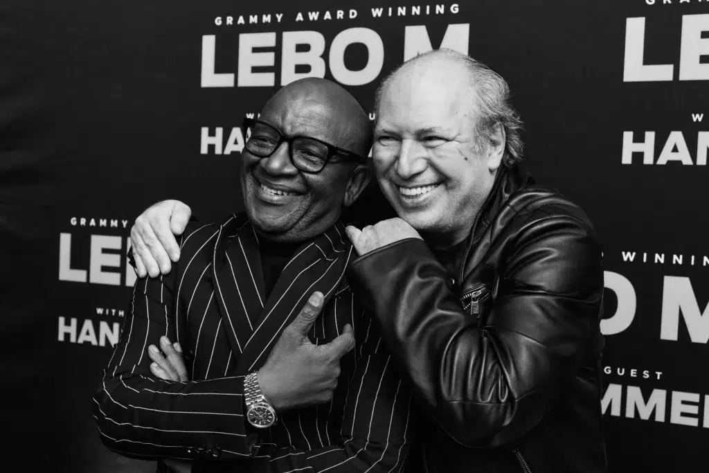 Lebo M and Hans Zimmer on the red carpet at a VIP event in Cape Town, photographed by Jürgen’s Photography.